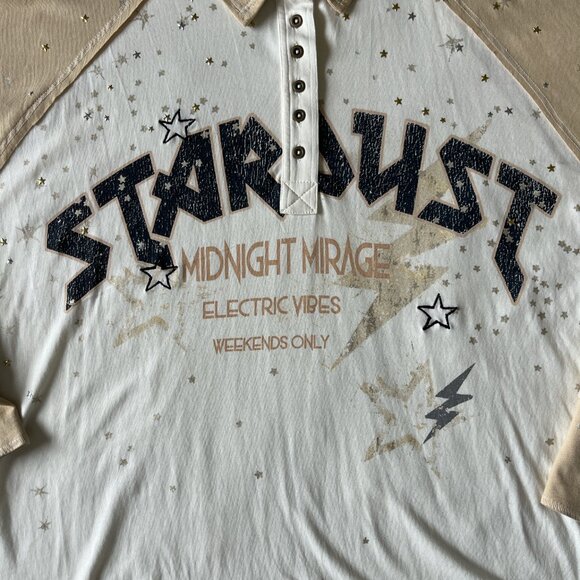 Anthropologie NWT Stardust Midnight Mirage Star Graphic Henley Oversized Top XL - Picture 4 of 11